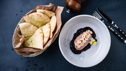 Wall Mural - Pate with nuts, berry jam and flatbread.