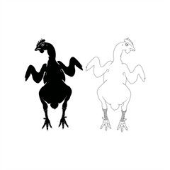 Wall Mural -  silhouette and line art illustration of a chicken as clip art or logo