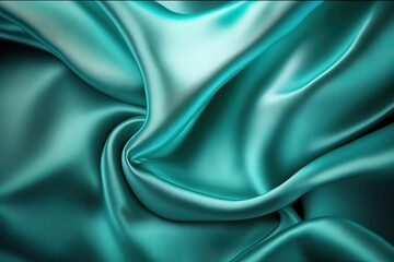 Wall Mural - teal blue silk silky satin fabric elegant extravagant luxury wavy shiny luxurious shine drapery background wallpaper seamless abstract showcase backdrop artistic design presentation material texture