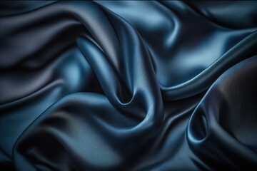 Wall Mural - blue navy silk silky satin fabric elegant extravagant luxury wavy shiny luxurious shine drapery background wallpaper seamless abstract showcase backdrop artistic design presentation material texture
