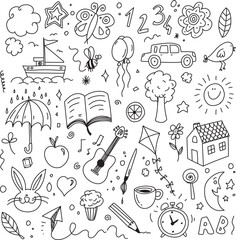 kids sketches, doodles hand drawn vector drawings