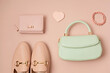 © netrun78 - Flat lay with woman fashion accessories in pastel colors. Fashion blog, summer urban style, shopping and trends concept