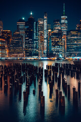 Wall Mural - New York Manhattan skyline at night