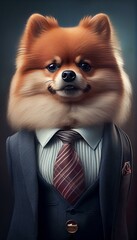 A charming portrait of a Pomeranian-headed manager, with a playful personality that helps him motivate his team. Generative AI
