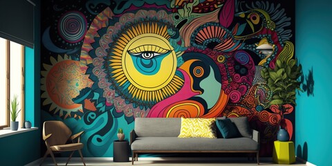 bright bold wall mural with intricate pattern showcasing maximalisms use of eye-catching patterns an