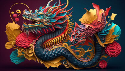 illustration chinese holiday new year symbol of 2024 .colorful dragon .Generative AI