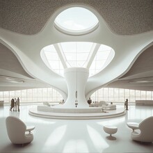 Aesthetic Minimalism: A White Lobby Room Inspired By Eero Saarinen's Style