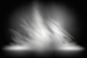 Poster - template of white fog created by water spray isolated on a dark, translucent backdrop. use stream or