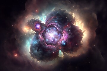 Wall Mural - A colorful nebula made with generative AI