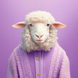 Fashion sheep in cardigan portrait. Generative AI