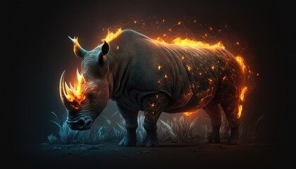 Wall Mural - portrait of a rhinoceros full of smoke and fire. created with generative ai.