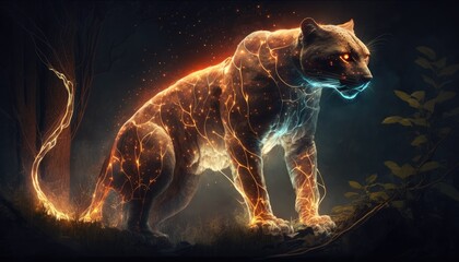 Wall Mural - portrait of a cougar full of smoke and fire. created with generative ai.