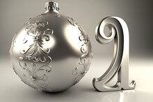 Silver New Year's Numeral And A Christmas Ball. Generative AI