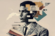 Knowledge and science man with books artistic graphic collage - Generative AI illustration