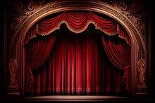 Red Velvet Curtain And Stage With Spotlights Made In Generative AI