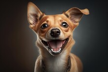 Cute And Beautiful Dog , Portrait Of A Funny, Happy Dog With Its Tongue Out And A Smile On Its Face. Funny Studio Picture Of A Cute Puppy Dog Smiling. Generative AI