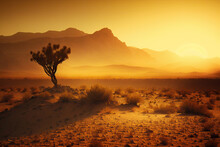 Warm Light From A Low Sun Over A Desert In America. Generative AI