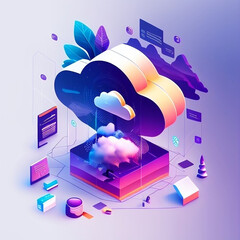 Wall Mural - Cloud Computing Concept. Creative Illustration, 4K, High-Quality.