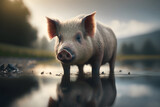 Cute pig standing in the mud. Farm animals in natural environment. Perfect for agriculture and nature related projects Generative AI