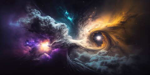 Wall Mural - Space storm. Abstract colorful nebula swirl. Galaxy cosmos background wallpaper. Science and astronomy. Meteor explosion.