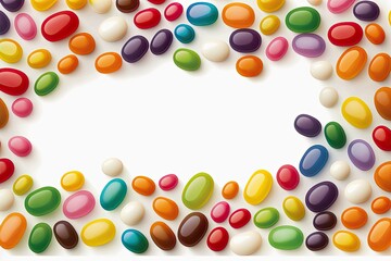 Wall Mural - White background with a rainbow of jelly beans for a border. Generative AI