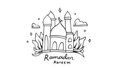 Wall Mural - Ramadan Kareem coloring page sketch illustration for children or kids exercise