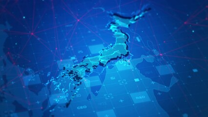 Wall Mural - japan map digital business technology