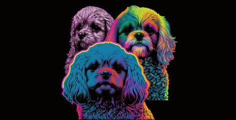 Wall Mural - toy poodle cocker spaniel and lhasa apso in pop art cyber hd wallpaper