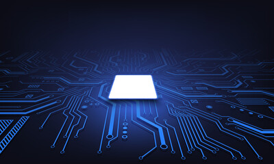 Abstract technology chip processor background circuit board and html code,3D illustration blue technology background vector.