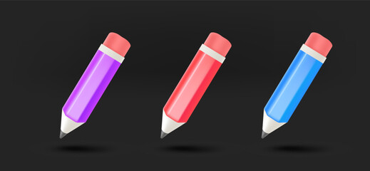 Aufkleber - Color crayons icons collection. 3d vector isolated on black background
