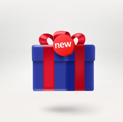 Poster - Gift box with a new message label. 3d vector icon isolated on white background