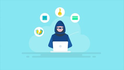 Wall Mural - hacker stealing money financial information bank details, cybercrime personal digital information pr