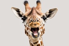 A Funny Picture Of A Giraffe Sticking Out Its Tongue Is Shown On A White Background. Generative AI