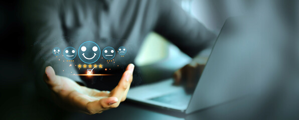 Poster - Customer service satisfaction survey feedback for business review rating and best service or finance digital marketing poll or user comment concepts.
