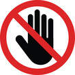 Stop hand icon . Hand forbidden sign, no entry, do not touch . Stop road sign. Prohibited warning icon