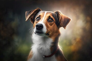 Sticker - Cute dog in front view, Portrait of a cute pet dog, Animal background. Generative AI