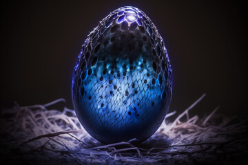 Wall Mural - Mystical glowing Egg in a nest. Isolated on blurred background. Stunning animals in nature travel or wildlife photography made with Generative AI