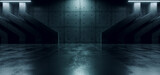 Fototapeta Do przedpokoju - Futuristic Alien Spaceship Cyber Empty Concrete Cement Asphalt Bunker Underground Shelter Showroom Studio Dark Grunge 3D Rendering