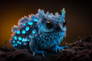 Wall Mural - Mystical glowing Lizard or Reptile in a magical nature. Isolated on blurred background. Stunning animals in nature travel or wildlife photography made with Generative AI