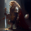  King of the jungle lion with armor and sword
