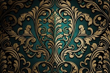 Vintage Baroque luxury pattern blue velvet background