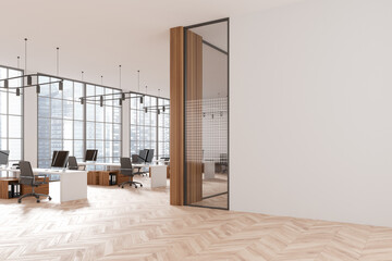 Wall Mural - White and wooden open space office corner