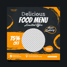 Delicious Food Menu Social Media Banner Post Vector Template