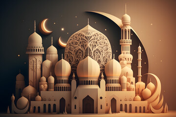 illustration of amazing architecture design of muslim mosque ramadan concept made with Generative AI