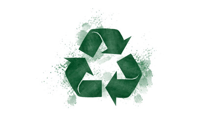 the sign of recycle, reuse, reduce hand draw by green watercolor for eco system and zero waste lifestyle. Illustration png file.