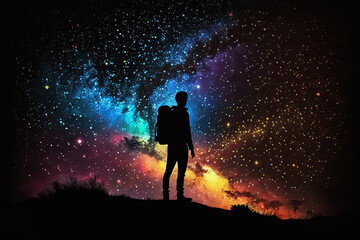 Wall Mural - the silhouette man on the cosmic background of the universe. generative ai