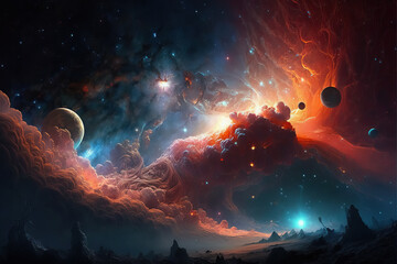 Wall Mural - nebula gas cloud in deep outer space. futuristic cosmos design. generative ai