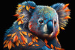 Portrait vom Koala Bär mit bunten Farben, generative AI	
