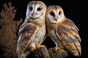 Wall Mural - Tyto alba, or Barn Owls, are owls that are found in North America and may be identified by their characteristic white plumage and their. Generative AI