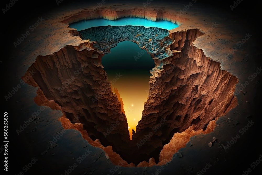 Ilustrace Underground chasm at a depth of several meters. The act of ...